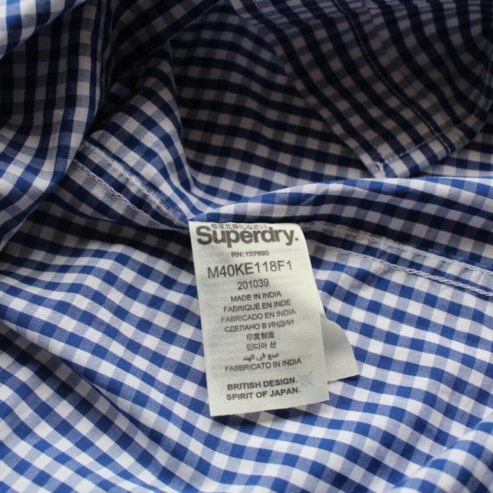 Superdry Mens Shirt  Medium short sleeved cotton blue check excellent stunning - Picture 3 of 13